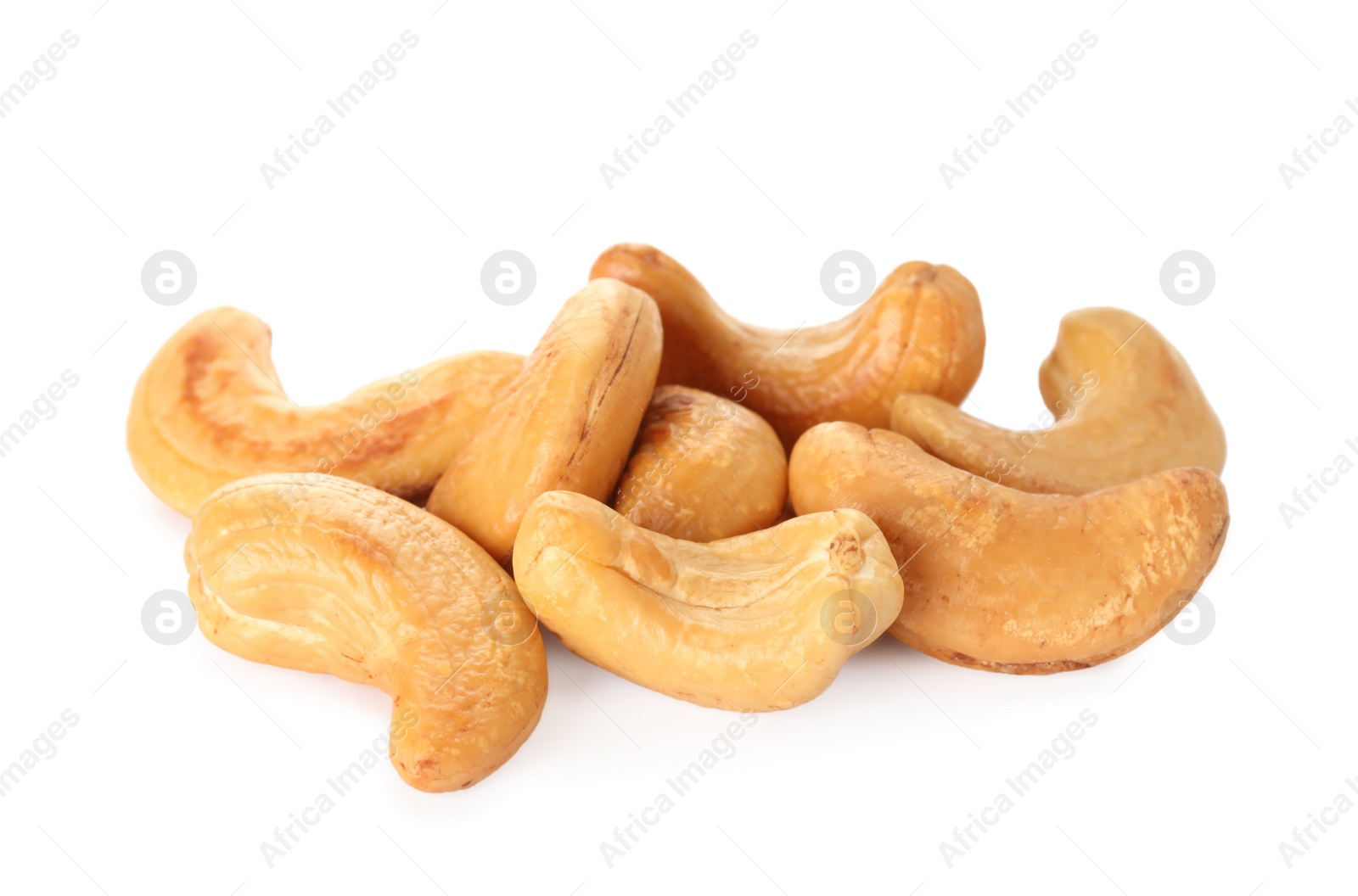 Photo of Pile of tasty organic cashew nuts isolated on white