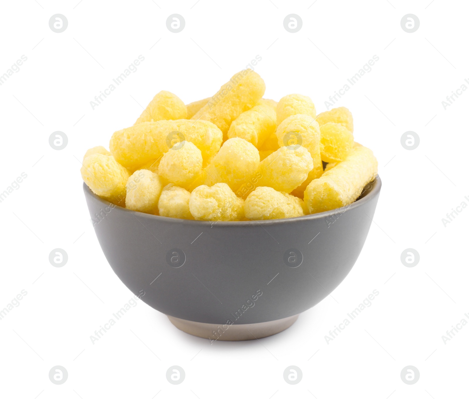 Photo of Bowl of sweet corn sticks isolated on white