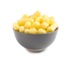 Photo of Bowl of sweet corn sticks isolated on white