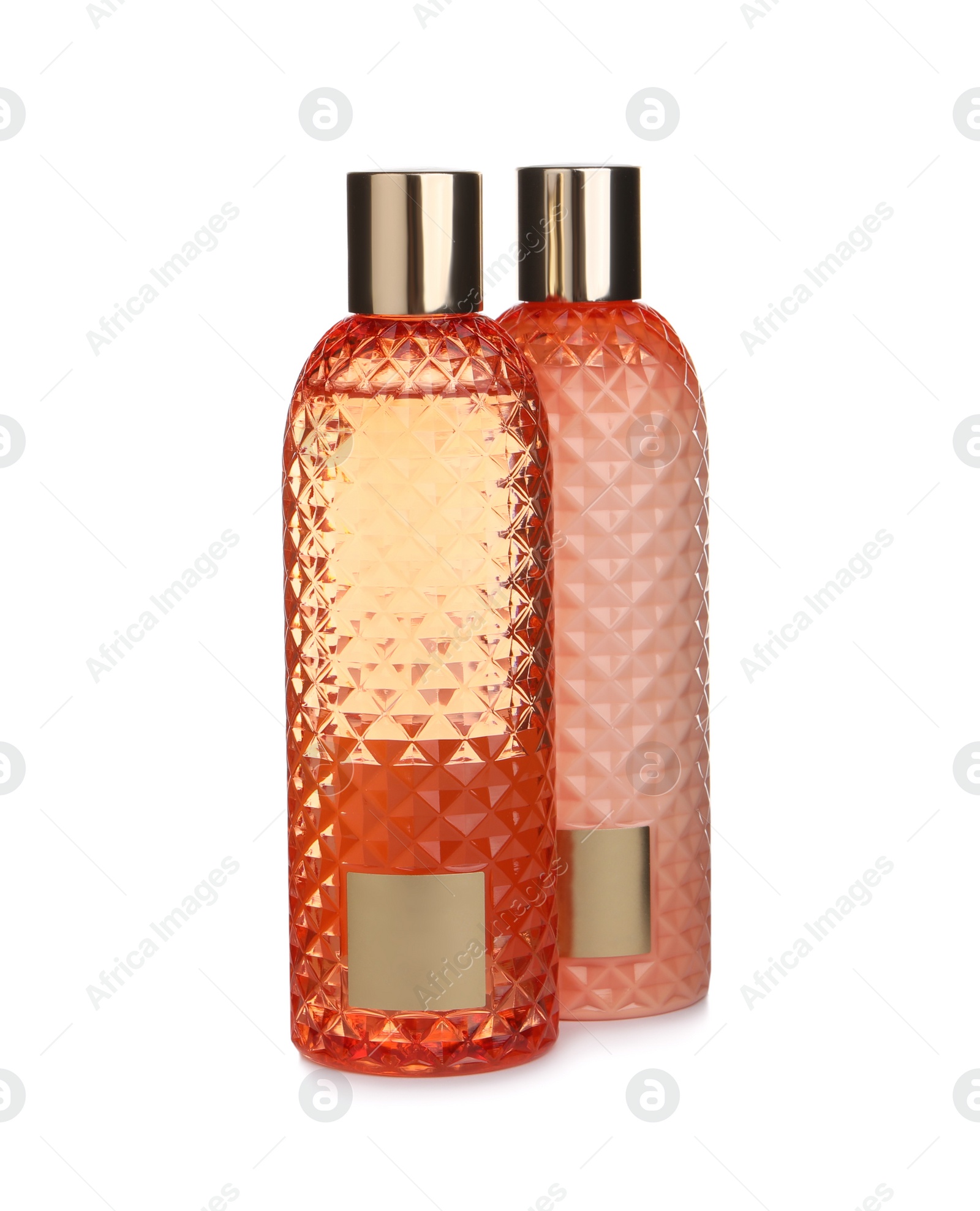 Photo of Stylish bottles with cosmetic products on white background