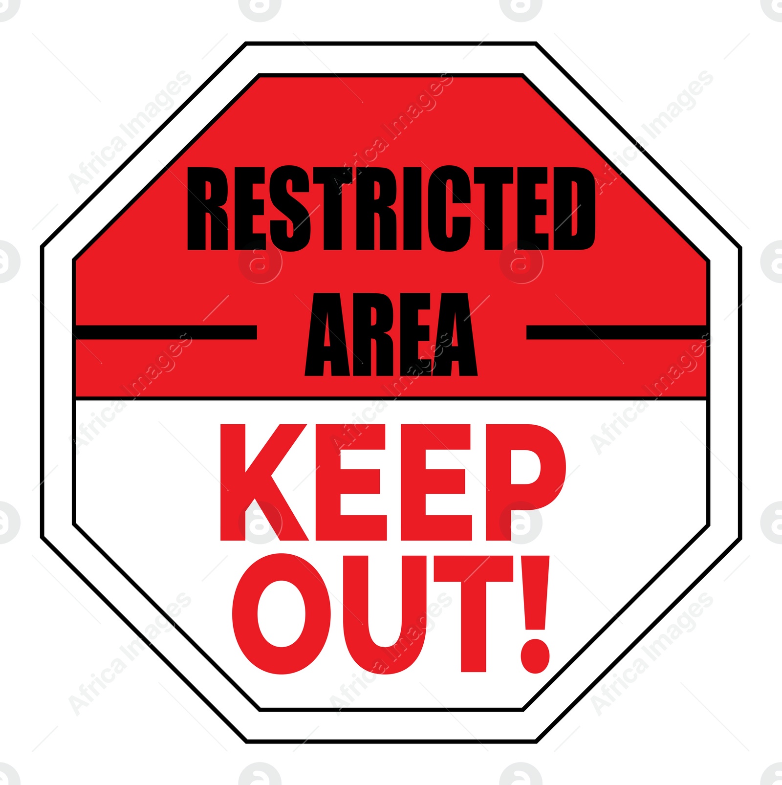 Image of Sign with text Restricted Area Keep Out on white background