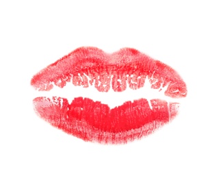 Photo of Lipstick kiss mark isolated on white, top view