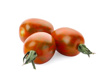 Photo of Fresh red grape tomatoes on white background