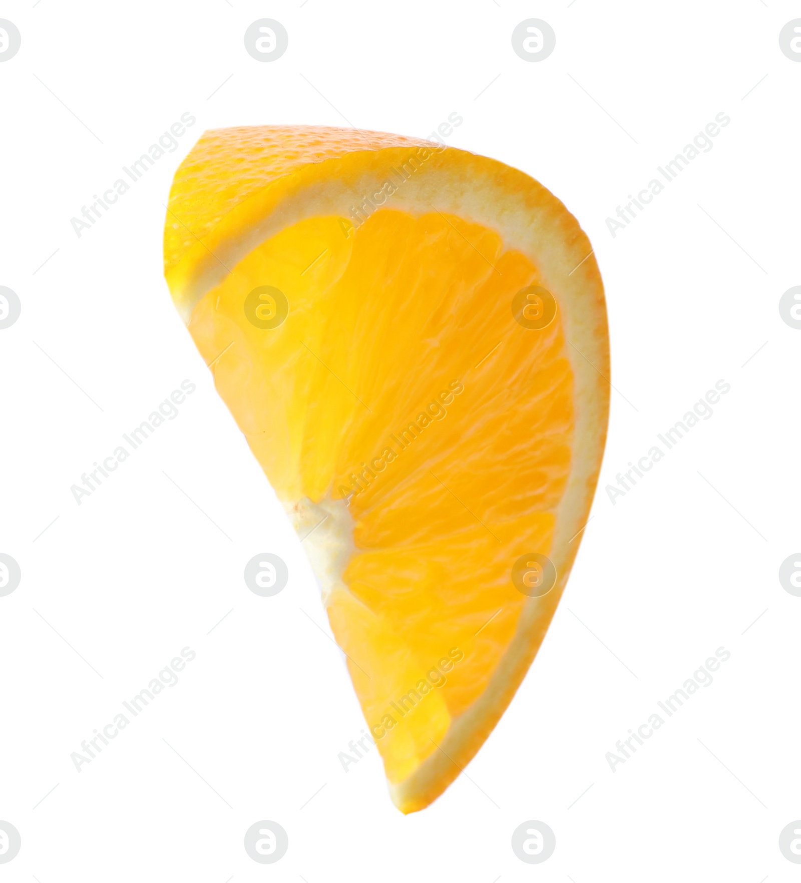 Photo of Slice of ripe orange on white background