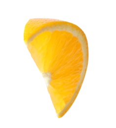 Photo of Slice of ripe orange on white background