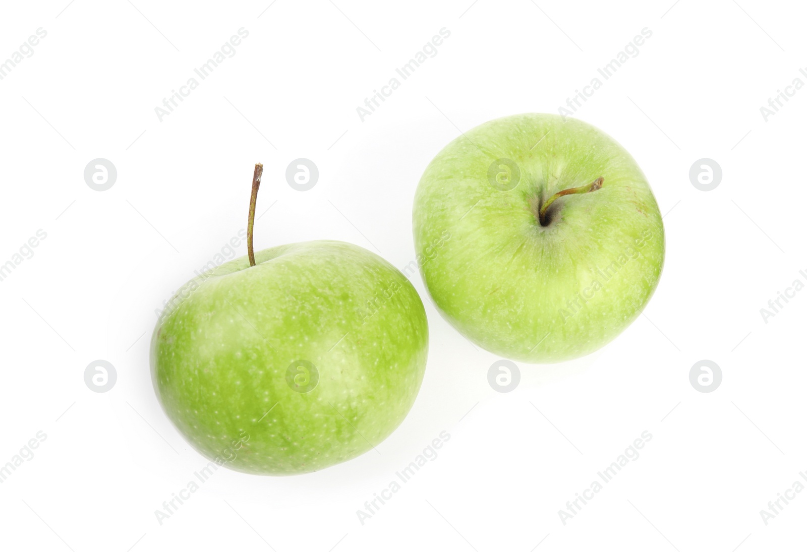 Photo of Fresh ripe green apples on white background, top view