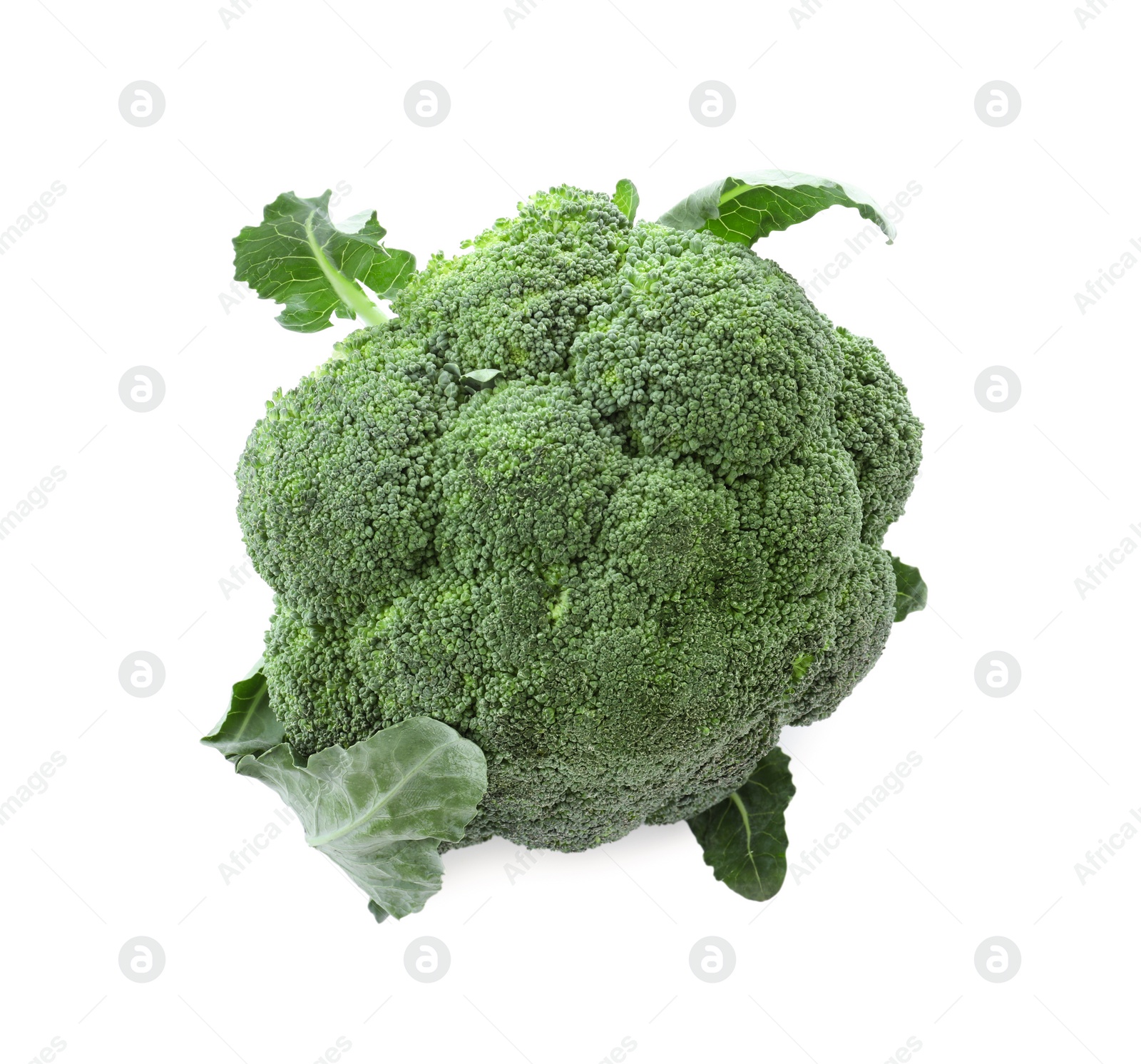 Photo of Fresh green broccoli isolated on white, top view. Organic food