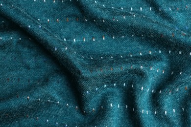 Photo of Texture of beautiful dark blue fabric as background, closeup