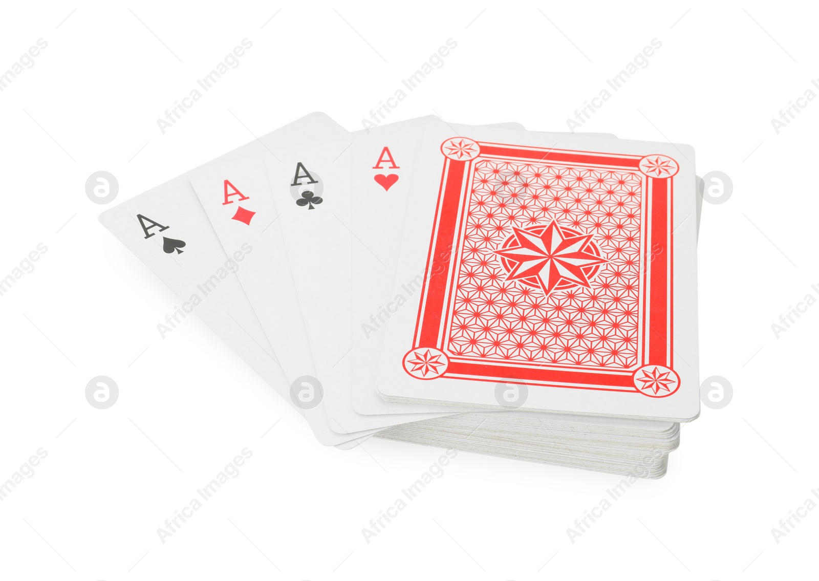 Photo of Four aces and other playing cards isolated on white. Poker game