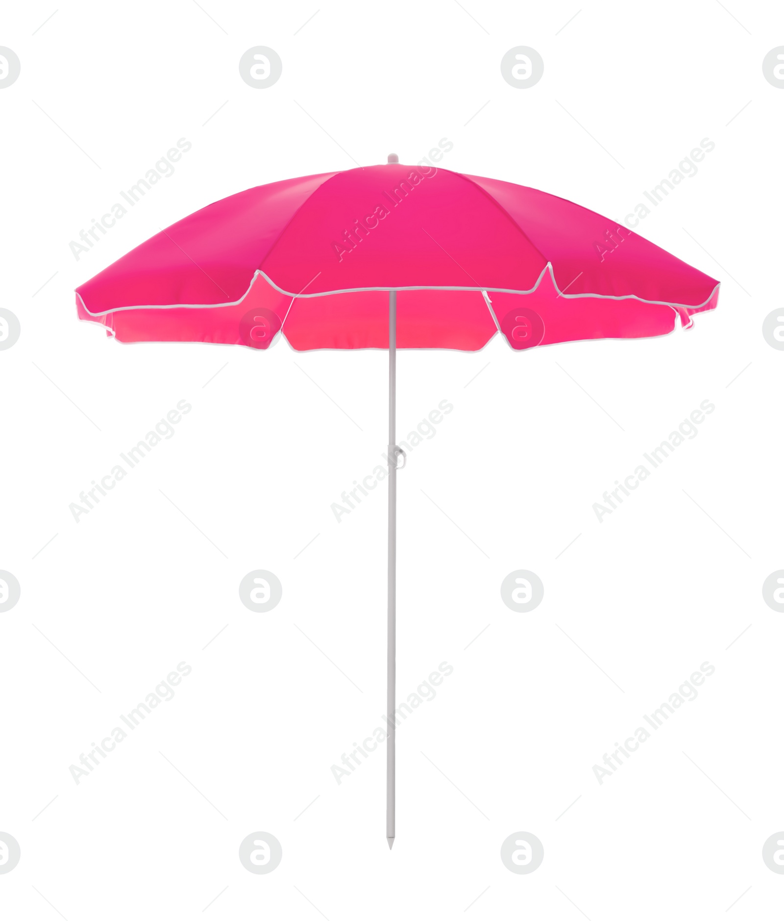 Image of Open pink beach umbrella isolated on white