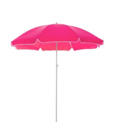 Image of Open pink beach umbrella isolated on white