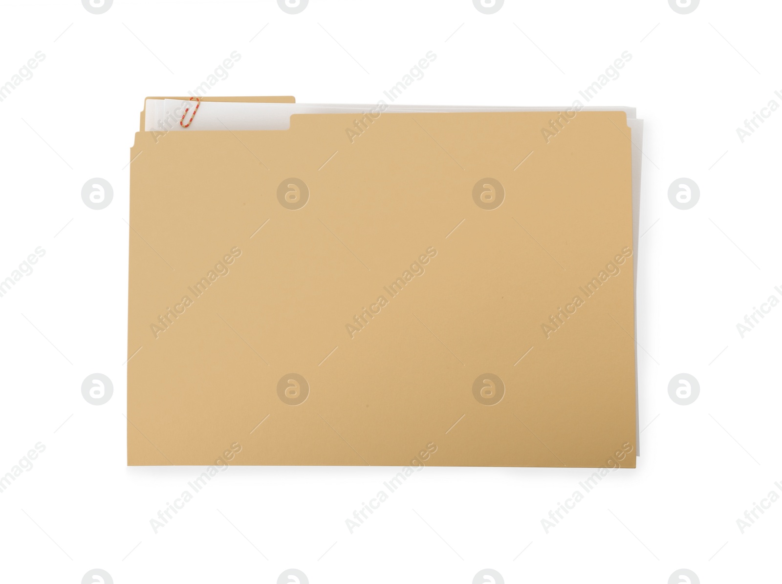 Photo of Yellow file with documents isolated on white, top view