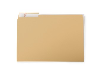 Yellow file with documents isolated on white, top view