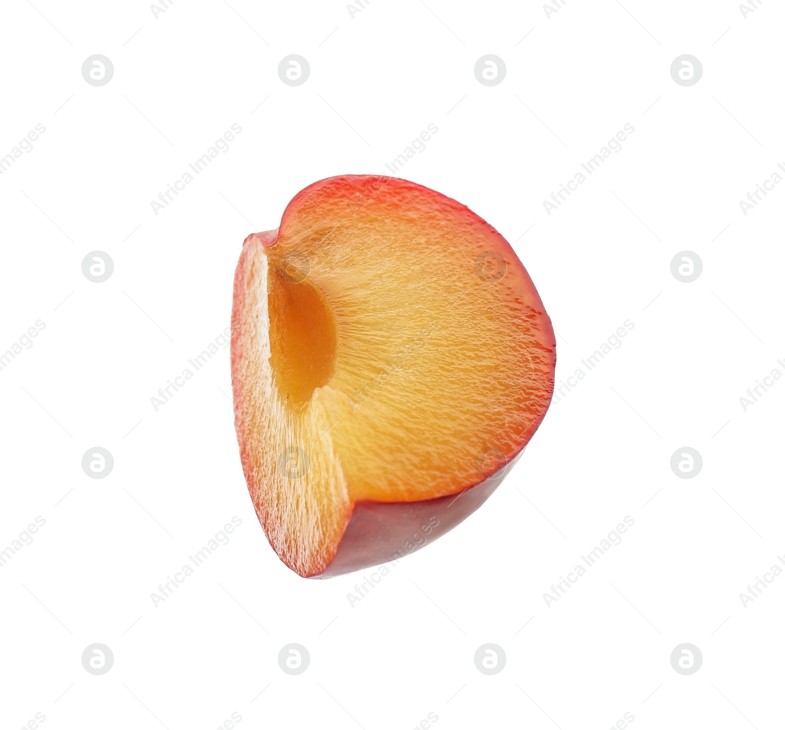 Photo of Slice of ripe plum isolated on white