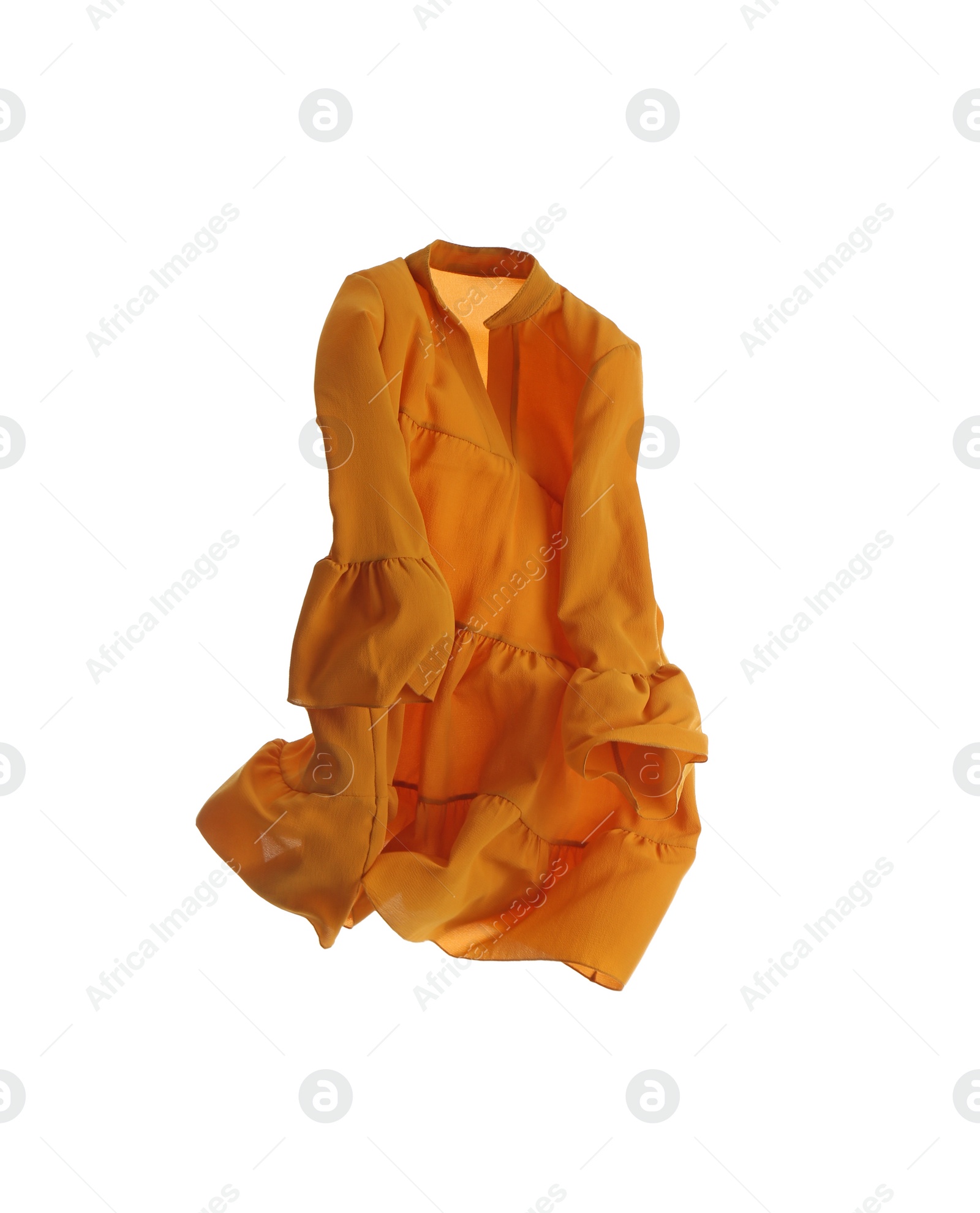 Photo of Yellow dress isolated on white. Stylish clothes