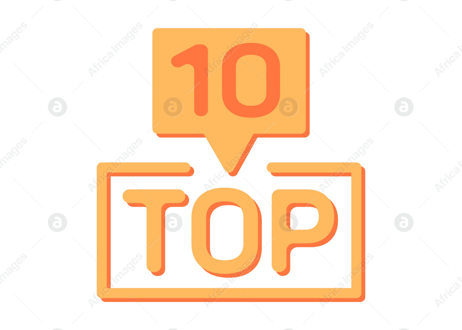 Illustration of Top ten list. Orange word and number 10 on white background