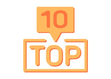Illustration of Top ten list. Orange word and number 10 on white background