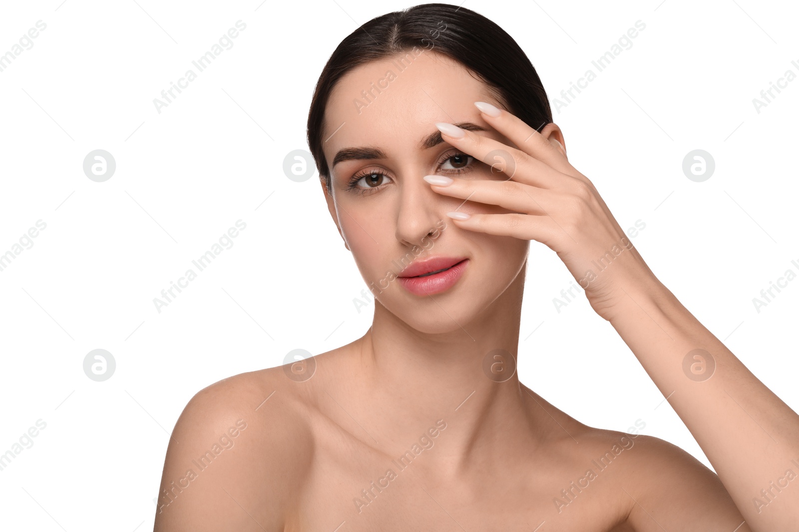 Photo of Portrait of beautiful young woman on white background