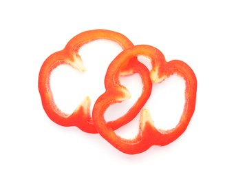 Photo of Cut ripe paprika pepper on white background