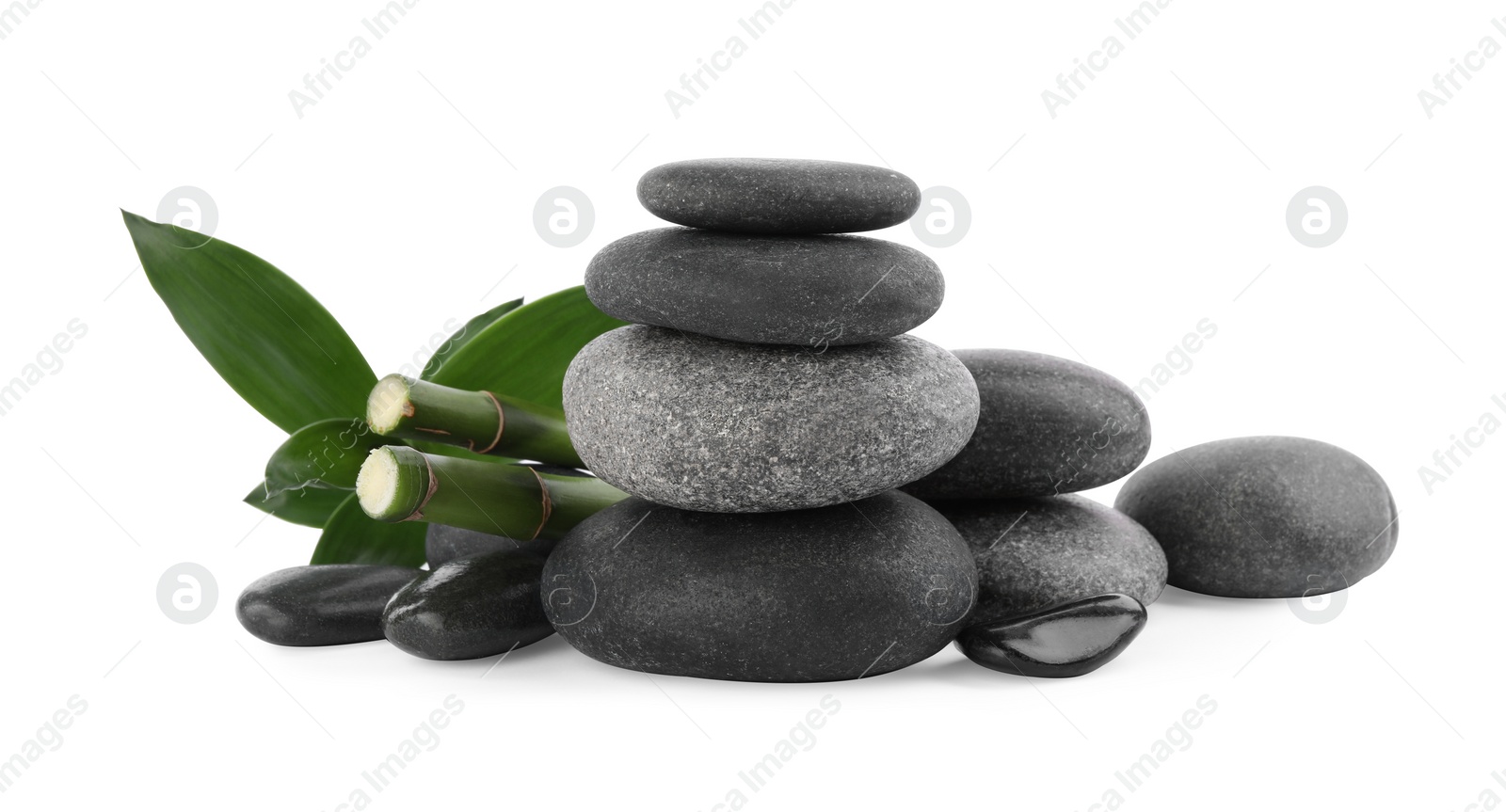 Photo of Spa stones with bamboo isolated on white