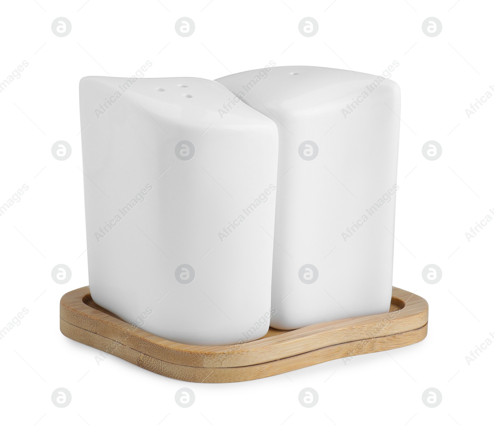 Photo of Salt and pepper shakers isolated on white