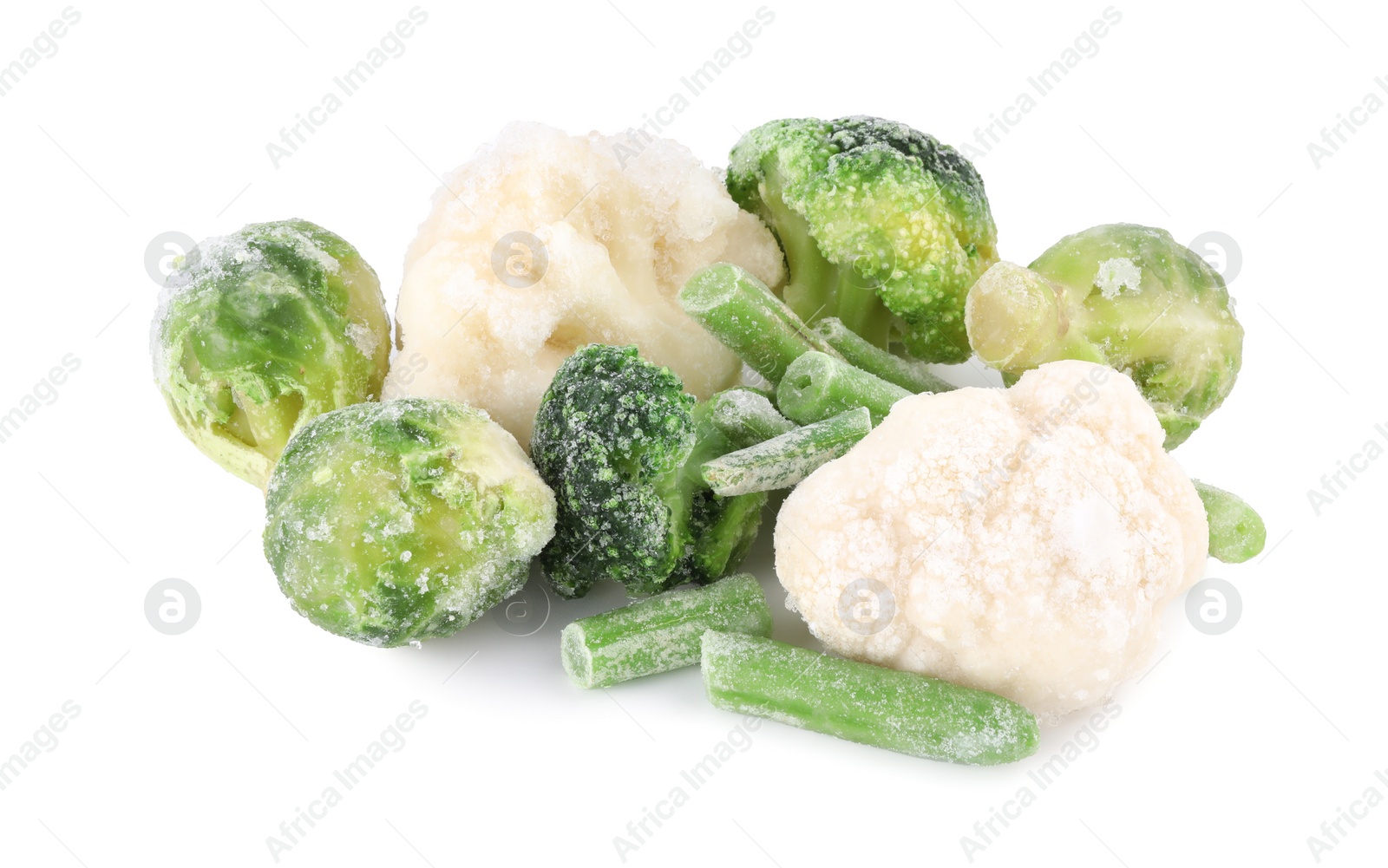 Photo of Mix of different frozen vegetables isolated on white