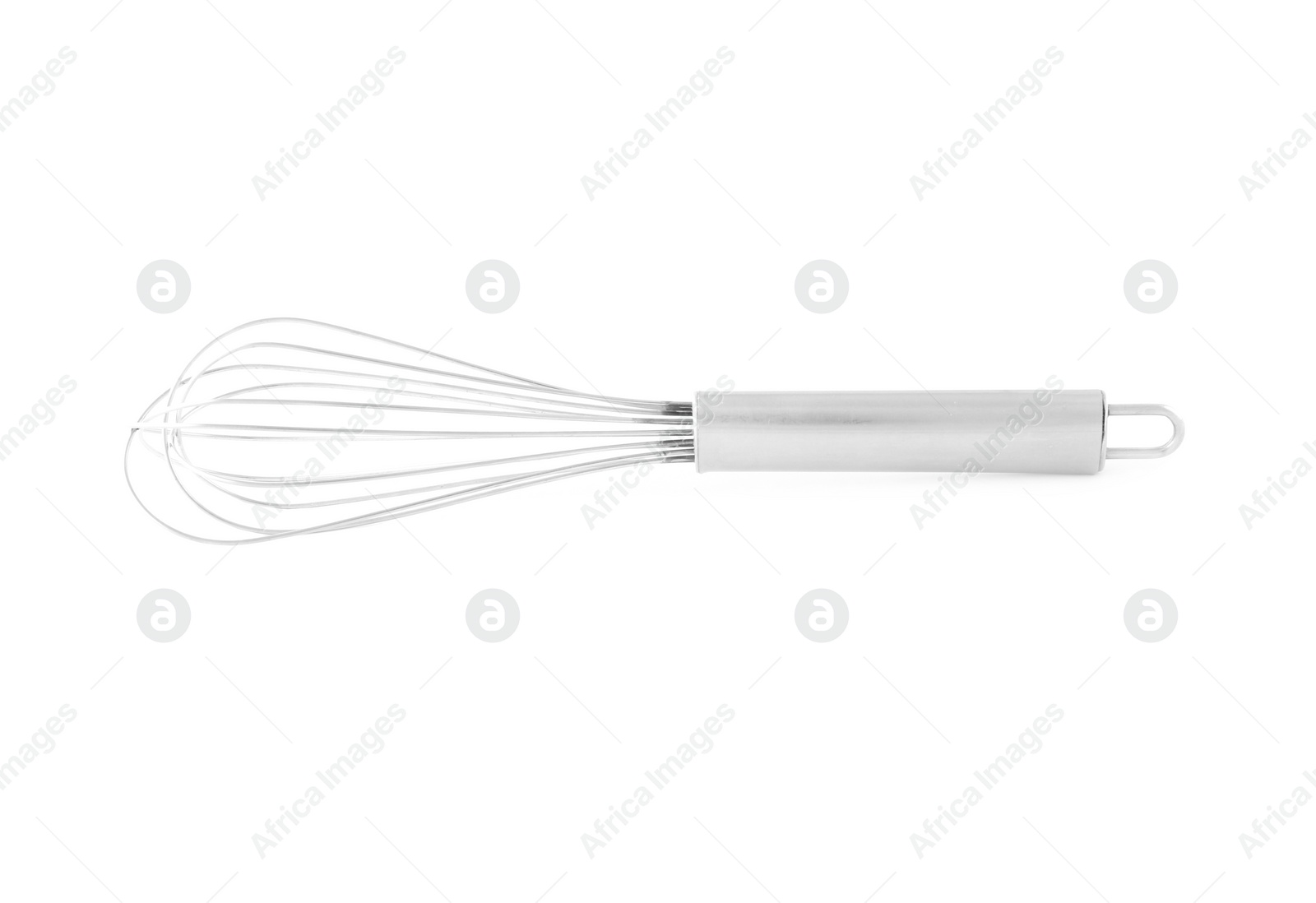 Photo of Balloon whisk on white background. Kitchen utensils