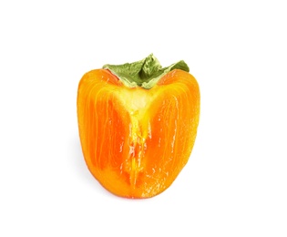 Half of delicious fresh persimmon isolated on white