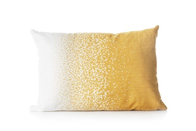 Photo of Soft decorative pillow on white background