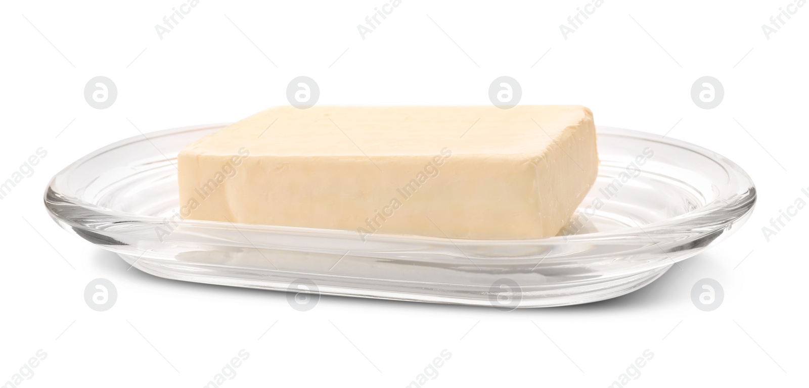 Photo of Plate with tasty fresh butter on white background