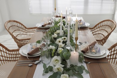 Festive table setting with beautiful tableware and decor indoors