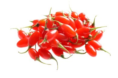 Fresh ripe goji berries on white background