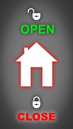 Home alarm system interface on grey background, illustration