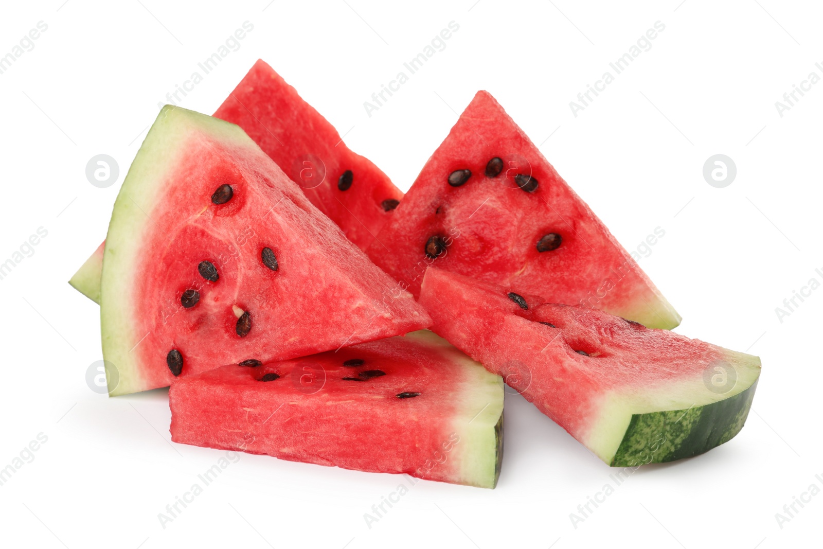 Photo of Slices of delicious ripe watermelon on white background