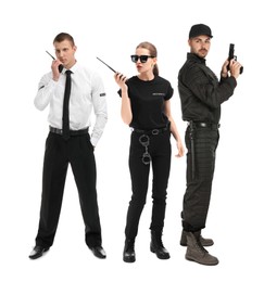 Image of Different professional security guards on white background