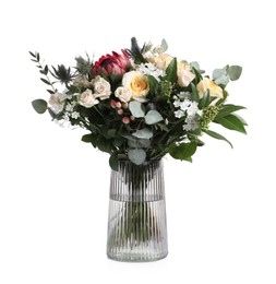 Photo of Beautiful bouquet with roses isolated on white
