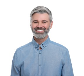 Photo of Mature businessman in stylish clothes posing on white background