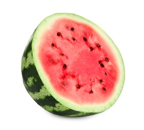 Photo of Half of delicious ripe watermelon isolated on white