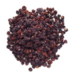 Photo of Heap of tasty dried currants on white background, top view