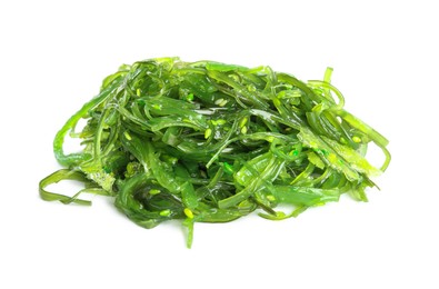 Photo of Delicious fresh seaweed salad on white background