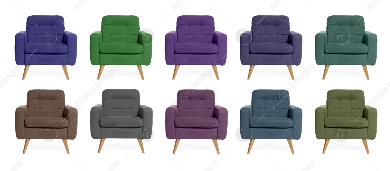 Image of Different colorful armchairs isolated on white, set