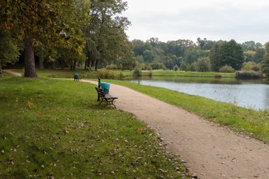 Pathway in beautiful public city park near river