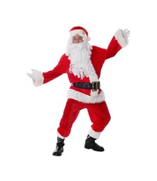 Photo of Man in Santa Claus costume posing on white background