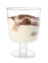 Photo of Delicious tiramisu in glass isolated on white