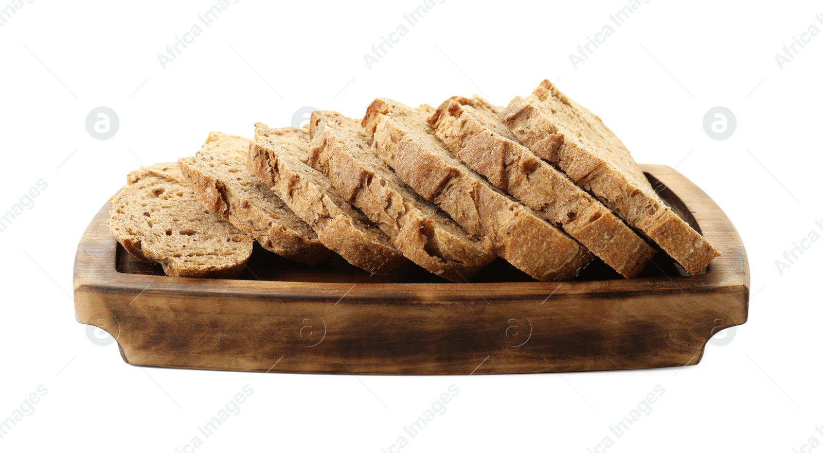 Photo of Freshly baked cut sourdough bread isolated on white