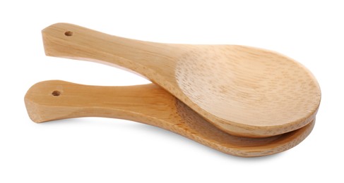 Photo of Two new wooden spoons on white background