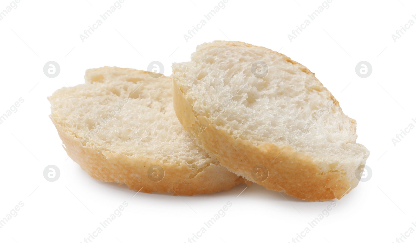Photo of Pieces of fresh baguette isolated on white