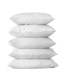 Clean soft bed pillows on white background