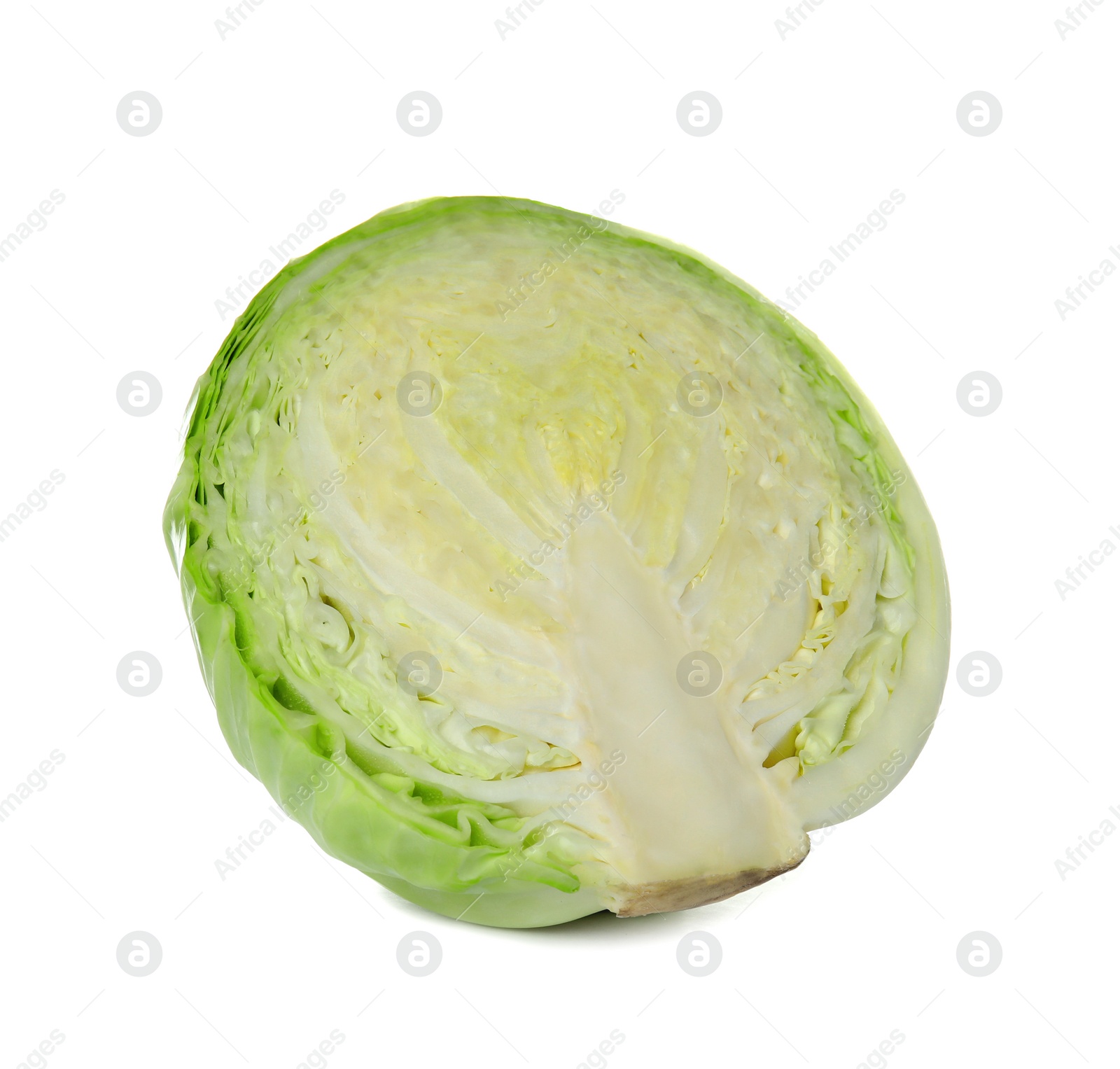 Photo of Half of cabbage on white background. Healthy food