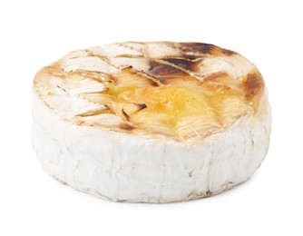 Tasty baked camembert with honey isolated on white